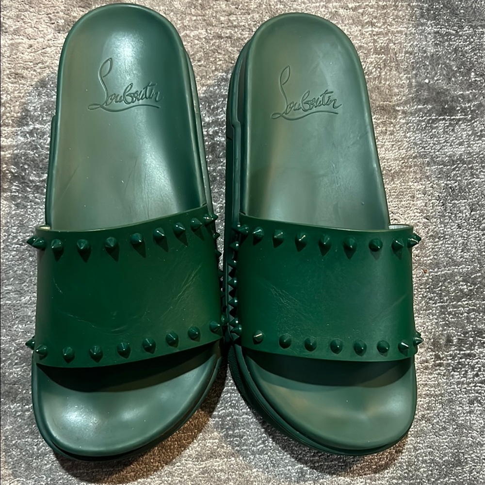 Christian Louboutin Green Slide Sandals - great design, so comfortable